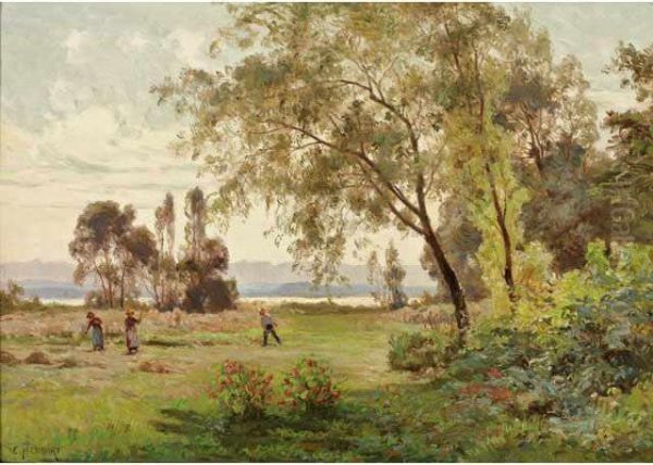 La Fenaison Oil Painting by Marie-Victor Emile Isenbart