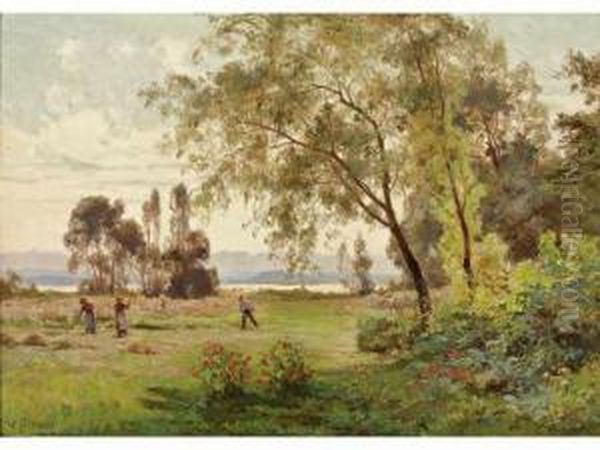 La Fenaison Oil Painting by Marie-Victor Emile Isenbart