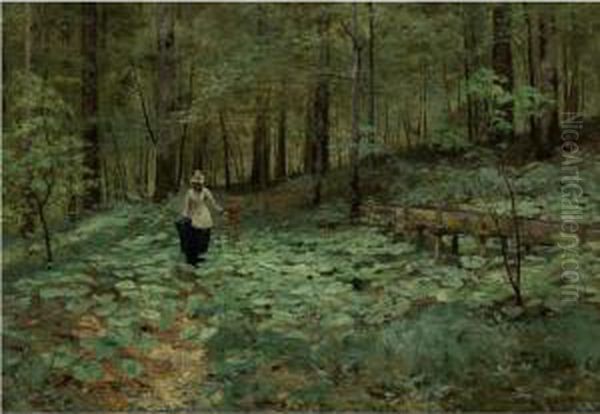 Walking In The Woods Oil Painting by Marie-Victor Emile Isenbart