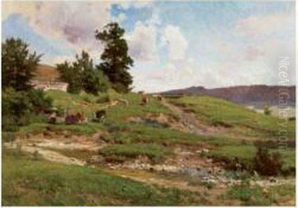 Paysage De Franche-comte Oil Painting by Marie-Victor Emile Isenbart