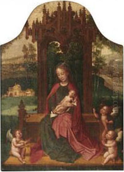 Virgin And Child Enthroned Oil Painting by Adriaen Isenbrandt (Ysenbrandt)