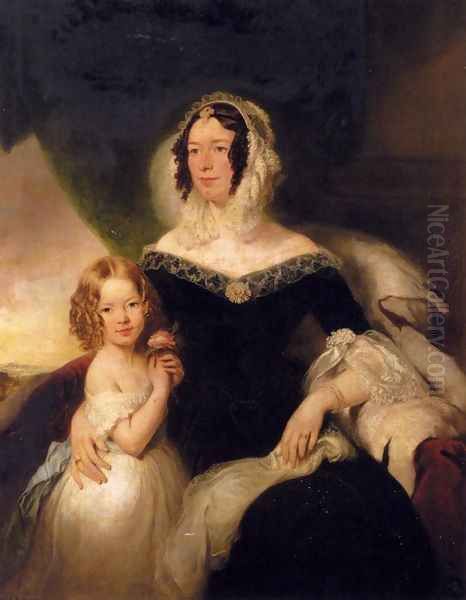 Portrait Of Mrs. Hilton Nee Aynsworth With Her Daughter, Lydia Ellen Oil Painting by Margaret Sarah Carpenter