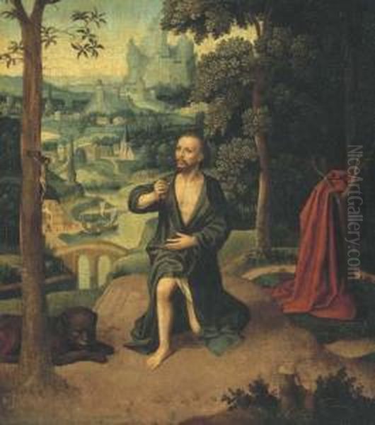 Saint Jerome Dans Un Paysage Oil Painting by Adriaen Isenbrandt (Ysenbrandt)