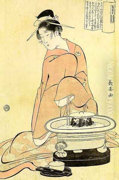 Geisha Behaving like a Married Woman, 1794 Oil Painting by Eishosai Choki