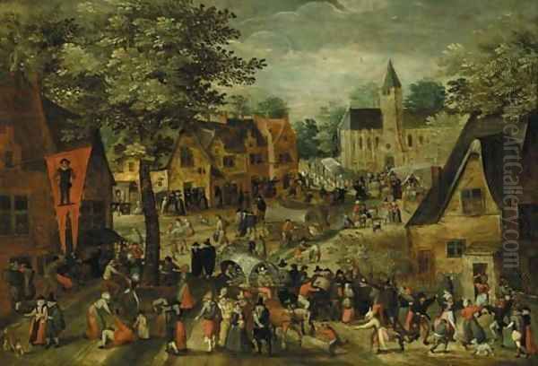 Villagers in town on market day Oil Painting by Marten Van Cleve