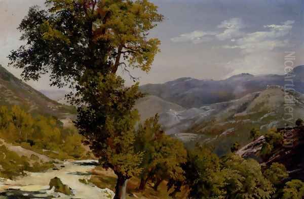 A Mountain View With A Path Oil Painting by Giovanni-Battista Camuccini