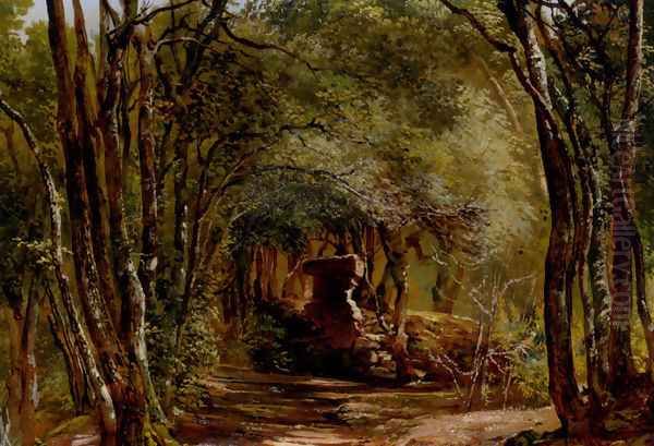 Ruins In The Forest Oil Painting by Giovanni-Battista Camuccini