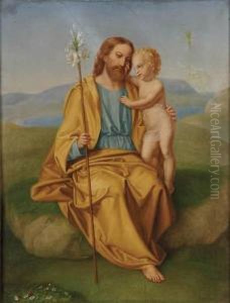 Saint Joseph And The Infant Christ Oil Painting by Franz Ittenbach