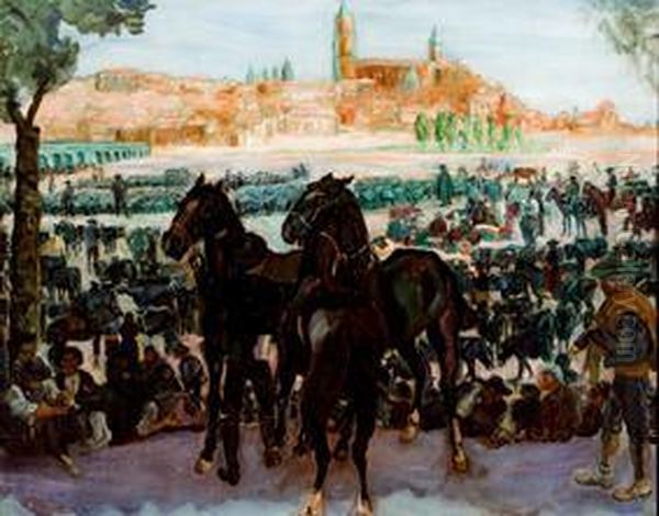 Feria De Ganado En Salamanca Oil Painting by Francisco Iturrino Gonzalez