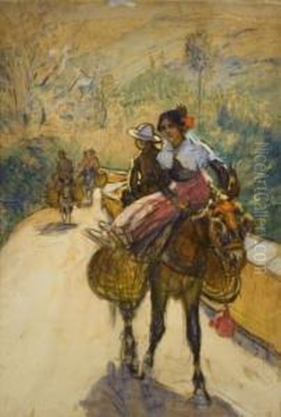 Camino De La Feria Oil Painting by Francisco Iturrino Gonzalez