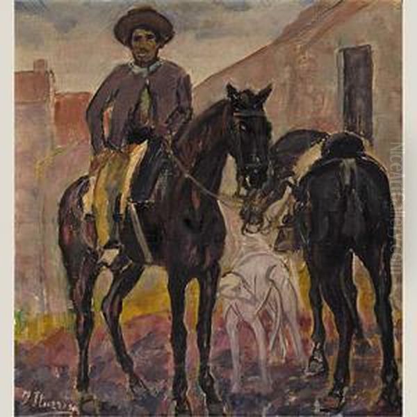 Hombre A Caballo Oil Painting by Francisco Iturrino Gonzalez