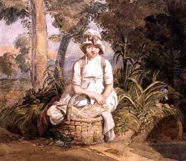 Seated Girl with Bonnet Oil Painting by Joshua Cristall