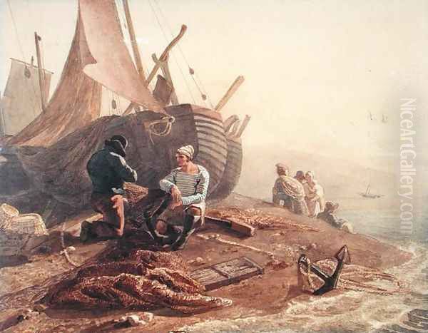 Fishermen Mending their Nets, 1811 Oil Painting by Joshua Cristall