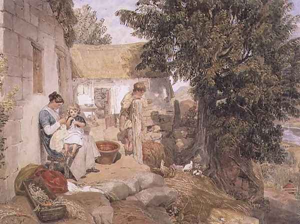 Cottages near Symonds Yat with Country Figures 1825 Oil Painting by Joshua Cristall