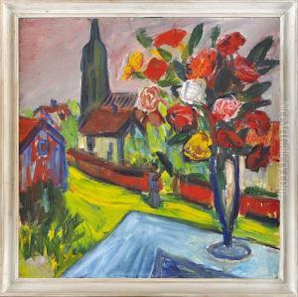 Balkongutsikt Med Blomsterprakt Oil Painting by Ivan Ivarson