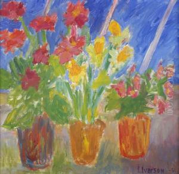 Blomsterstilleben Oil Painting by Ivan Ivarson