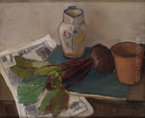 Stilleben Med Kruka Och Tidning Oil Painting by Ivan Ivarson