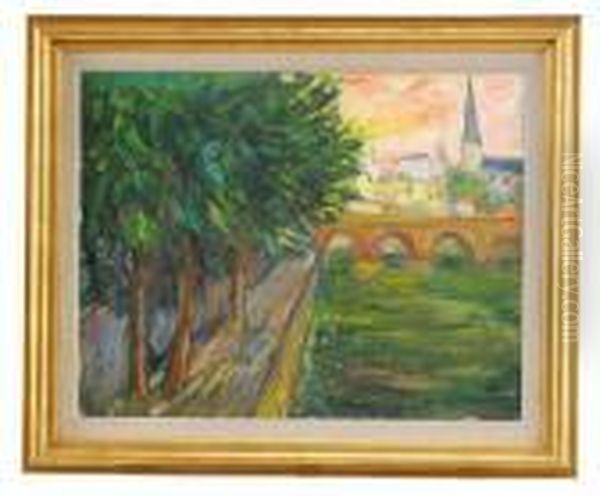 Stadsbild Fran Paris Med Floden Seine I Forgrunden Oil Painting by Ivan Ivarson