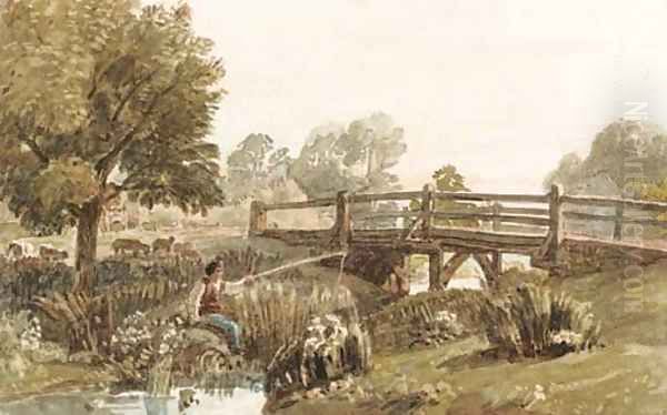 A bridge near Harrow Oil Painting by Joshua Cristall