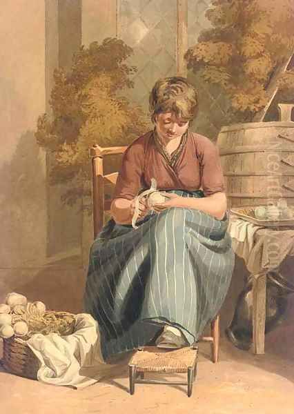 A girl peeling turnips Oil Painting by Joshua Cristall