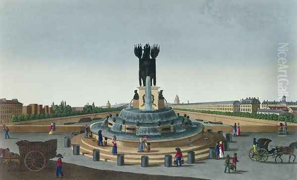 The Elephant Fountain at the Place de la Bastille, c.1815-20 Oil Painting by Henri Courvoisier-Voisin