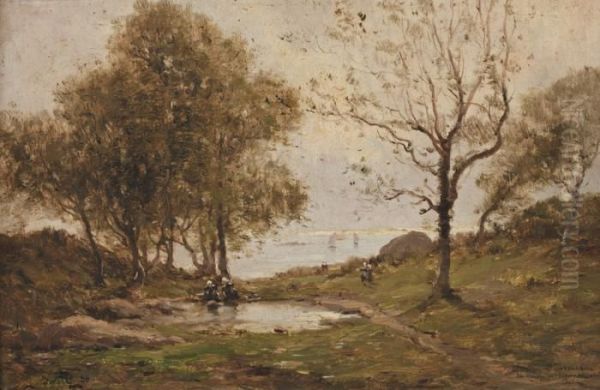 Lavandieres Bretonnes En Bord De Mer Oil Painting by Marie Joseph Leon Clavel Iwill