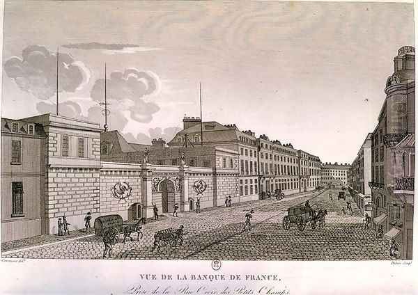 The Bank of France from Rue Croix-Petits-Champs, 1800 Oil Painting by Henri Courvoisier-Voisin