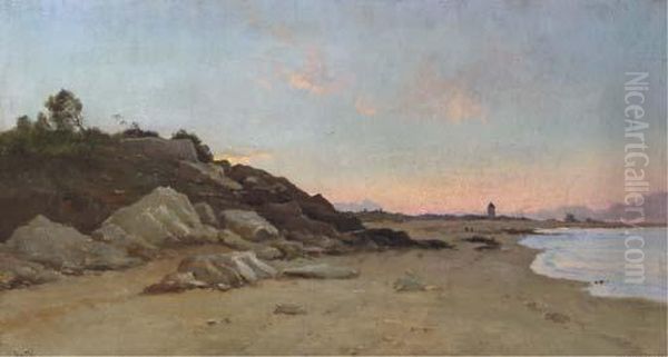 A Stretch Of Coastline At Dusk Oil Painting by Marie Joseph Leon Clavel Iwill