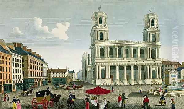 View of the Church of Saint-Sulpice, engraved by Anne Rosalie Filleul (nee Bouquet) (1752-94) Oil Painting by Henri Courvoisier-Voisin