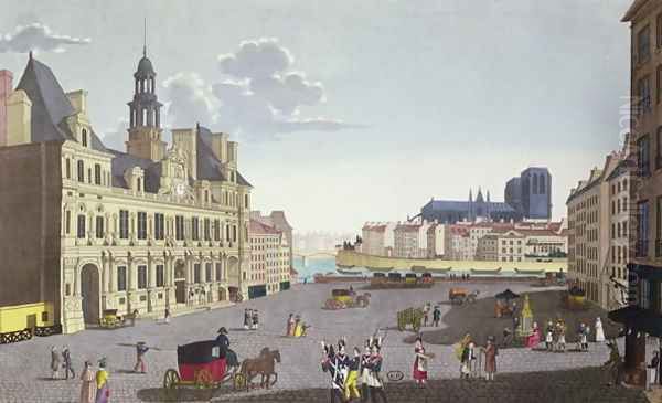 View of the Place de l'Hotel de Ville, as seen from the Rue du Mouton, 1815-20 Oil Painting by Henri Courvoisier-Voisin