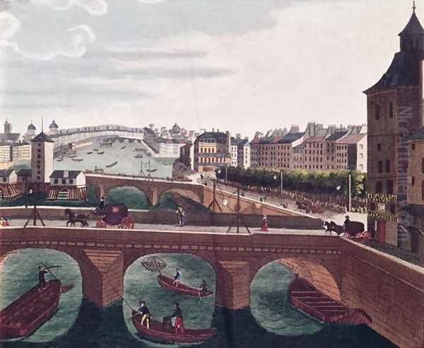 The Pont au Change and the Pont Notre Dame, c.1815-20 Oil Painting by Henri Courvoisier-Voisin