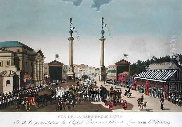 Presentation of the Keys of Paris to King Louis XVIII at the Barriere Saint-Denis on 3rd May 1814, c.1815-20 Oil Painting by Henri Courvoisier-Voisin