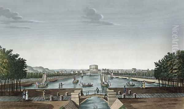 Vief of the Bassin du Canal de l'Ourq a la Villette, c.1815-20 Oil Painting by Henri Courvoisier-Voisin