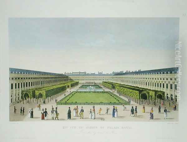 View of the Gardens of the Palais Royal, as seen from the Galeries de Bois Oil Painting by Henri Courvoisier-Voisin