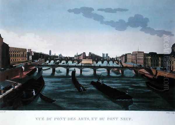 The Pont des Arts and the Pont Neuf, c.1815-20 Oil Painting by Henri Courvoisier-Voisin