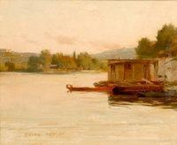 River Landscape Scenes With Moored Rowing Boats by Richard Jack