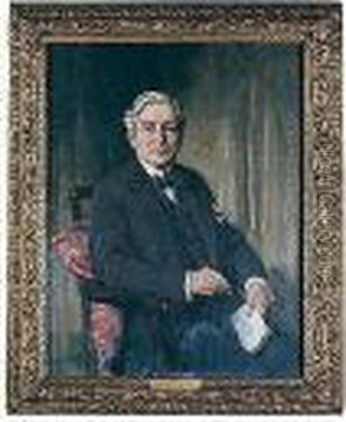 Three-quarter Length, Seated, Wearing A Dark Suit, Holding Pen And Paper by Richard Jack