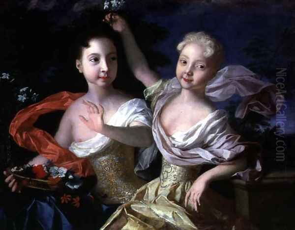 Portrait of the Princesses Anna Petrovna (1708-28) and Elizabeth Petrovna (1709-62) 1717 Oil Painting by Louis Caravaque