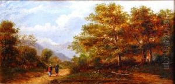 Gathering Faggots On A Woodland Path Oil Painting by Frederick William Jackson