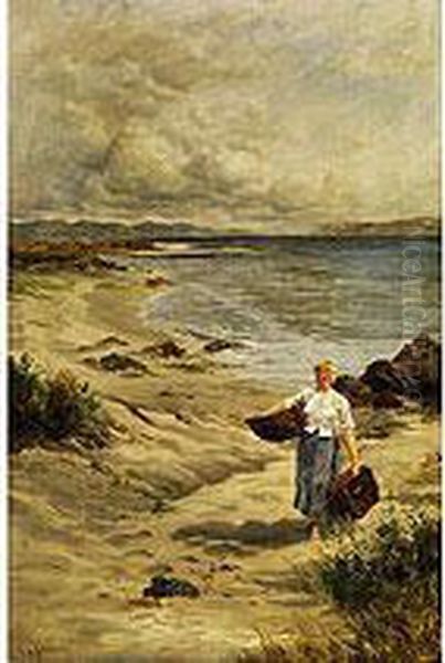 Junge Frau Mit Korben Am Strand Bei Rimini Oil Painting by Frederick William Jackson