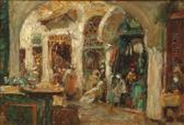 Tunis Scene - Bazaar Oil Painting by Frederick William Jackson