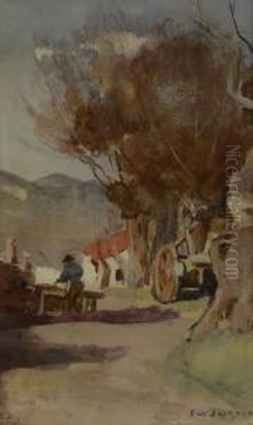 Farmyard With Figure Working Oil Painting by Frederick William Jackson