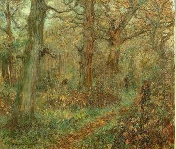 Figures In A Woodland Oil Painting by Frederick William Jackson