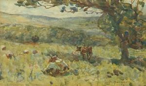 Cattle Grazing In A Pasture Oil Painting by Frederick William Jackson