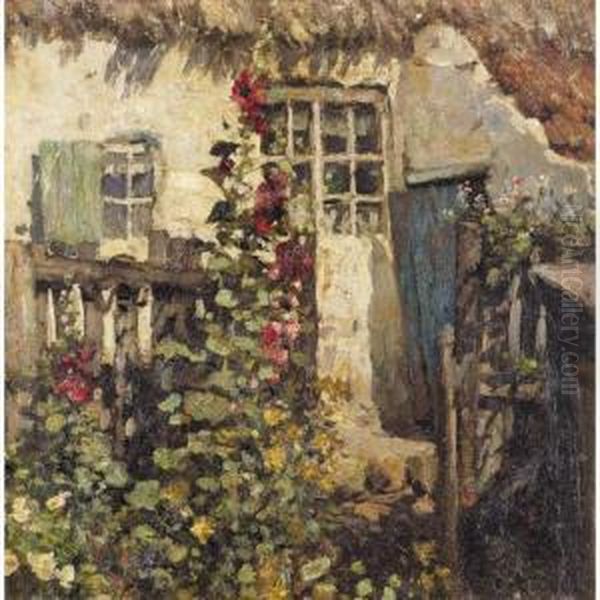 Hollyhocks Oil Painting by Frederick William Jackson