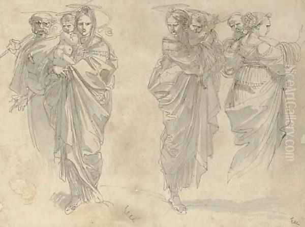 Three studies of the Holy Family Oil Painting by Giuseppe Cades