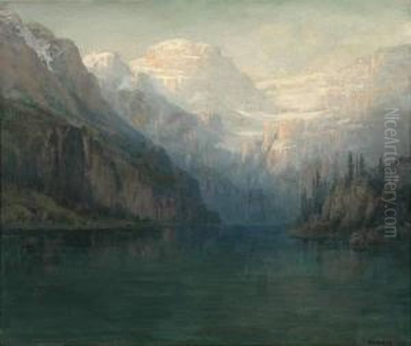 Lake In Mountain Landscape Oil Painting by William Jackson