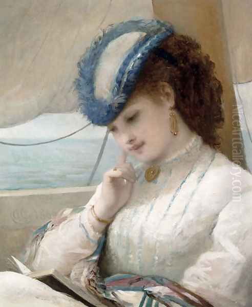 A Girl Reading in a Sailing Boat, 1869 Oil Painting by Alfred Chantrey Corbould