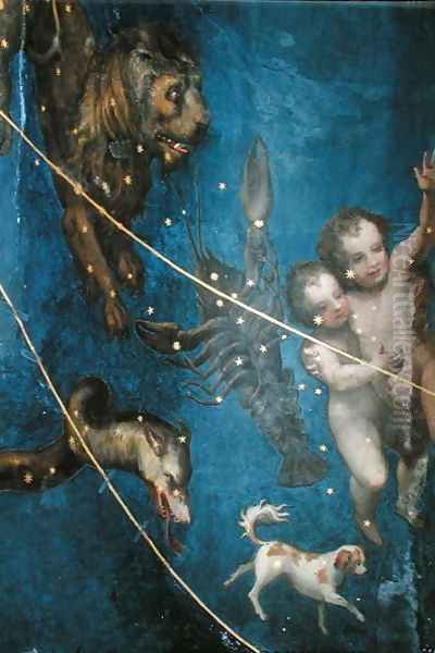 Signs of the Zodiac, detail from the ceiling of the Sala dello Zodiaco, 1579 2 Oil Painting by Lorenzo the Younger (Mantovano) Costa