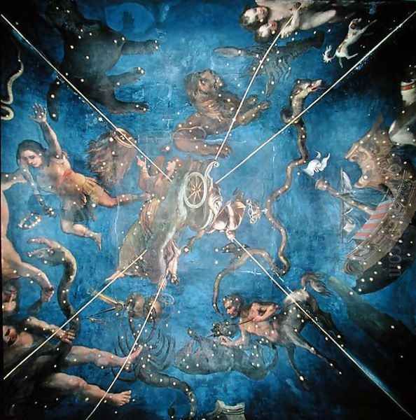 Signs of the Zodiac, detail from the ceiling of the Sala dello Zodiaco, 1579 Oil Painting by Lorenzo the Younger (Mantovano) Costa